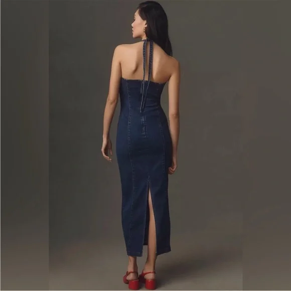 New Reformation Jeans Evita Denim Midi
Dress in Vermillion Color, SIZE 12 - Picture 3 of 8